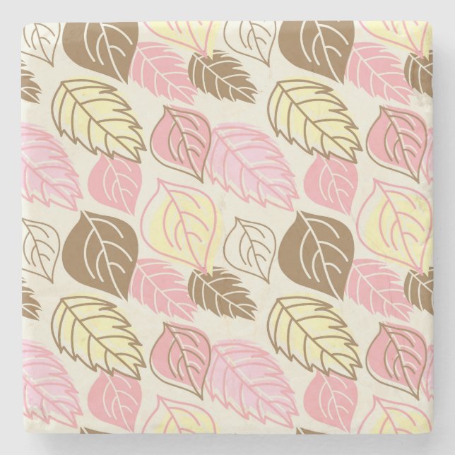 Autumn Splendor: Leaf Seamless Pattern Stone Coaster (Front)