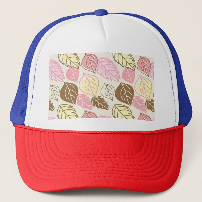Autumn Splendor: Leaf Seamless Pattern Trucker Hat (Front)