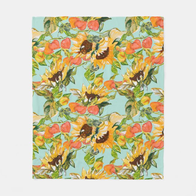 Autumn Splendor: Seamless Nature Pattern Fleece Blanket (Front)