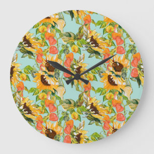 Autumn Splendor: Seamless Nature Pattern Large Clock
