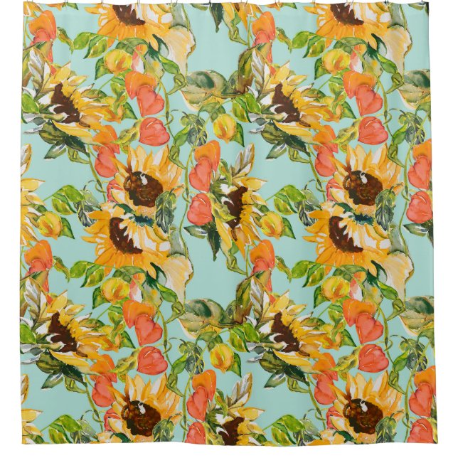 Autumn Splendor: Seamless Nature Pattern Shower Curtain (Front)