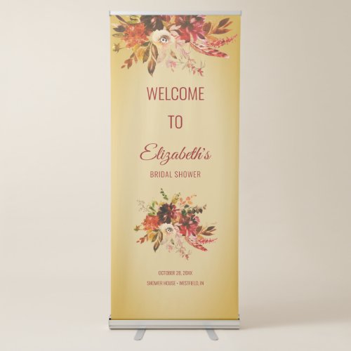 Autumn Splendor Watercolor Floral Gold Wedding Retractable Banner