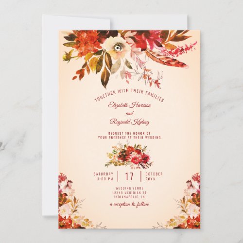 Autumn Splendor Watercolor Floral Ivory Wedding Invitation