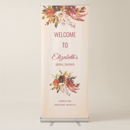 Autumn Splendor Watercolor Floral Ivory Wedding Retractable Banner