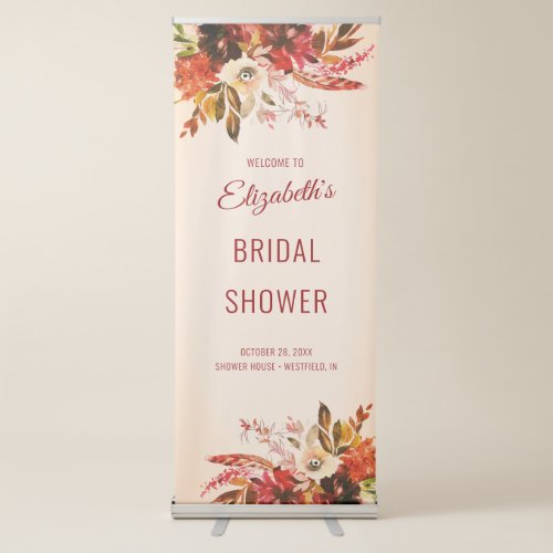 Autumn Splendor Watercolor Floral Ivory Wedding Retractable Banner