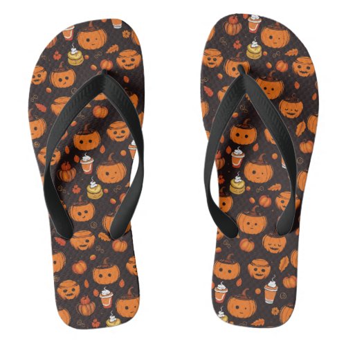 Autumn Spooky Pumpkin Pizzazz Party Flip Flops