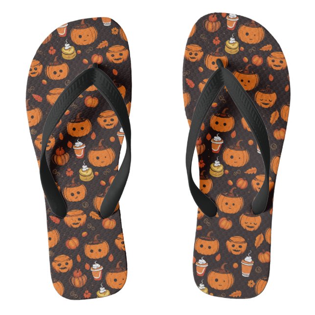 Autumn Spooky Pumpkin Pizzazz Party Flip Flops (Footbed)