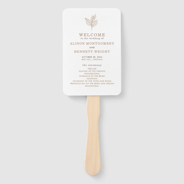 Autumn Sprig Fall Wedding Program Hand Fan (Front)