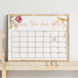Autumn Spring Floral Guess Due Date Baby Shower Poster