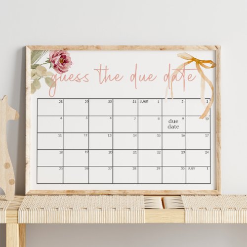 Autumn Spring Floral Guess Due Date Baby Shower Poster