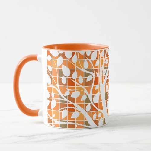 Autumn squares and leaves mug