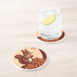 🐿️ Autumn Squirrel – Absorbent Ceramic Coaster