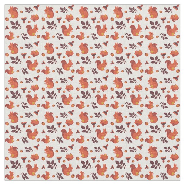 Autumn Squirrel Acorn Cotton Fabric (Close Up)