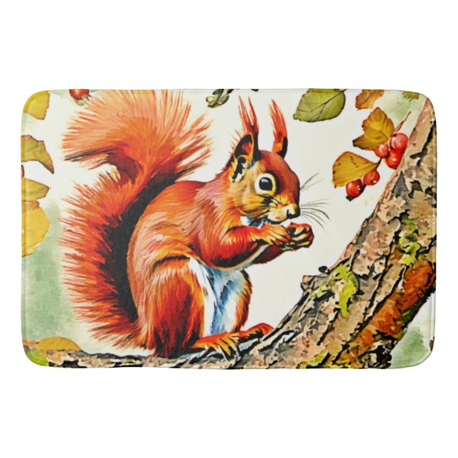Autumn Squirrel Art Bath Mat (Front)