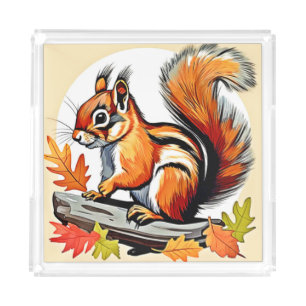 Autumn Squirrel Charm Design Acrylic Tray