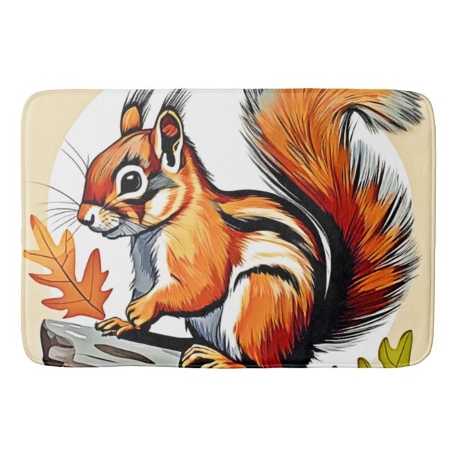 Autumn Squirrel Charm Design Bath Mat (Front)