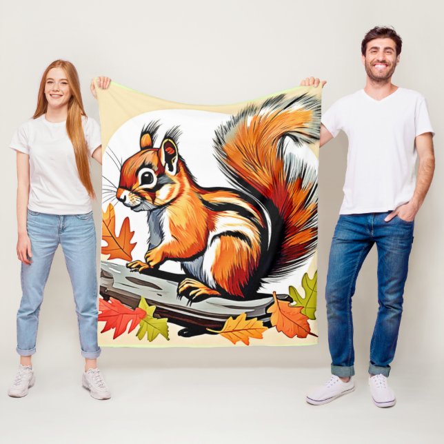 Autumn Squirrel Charm Design Fleece Blanket (In Situ)