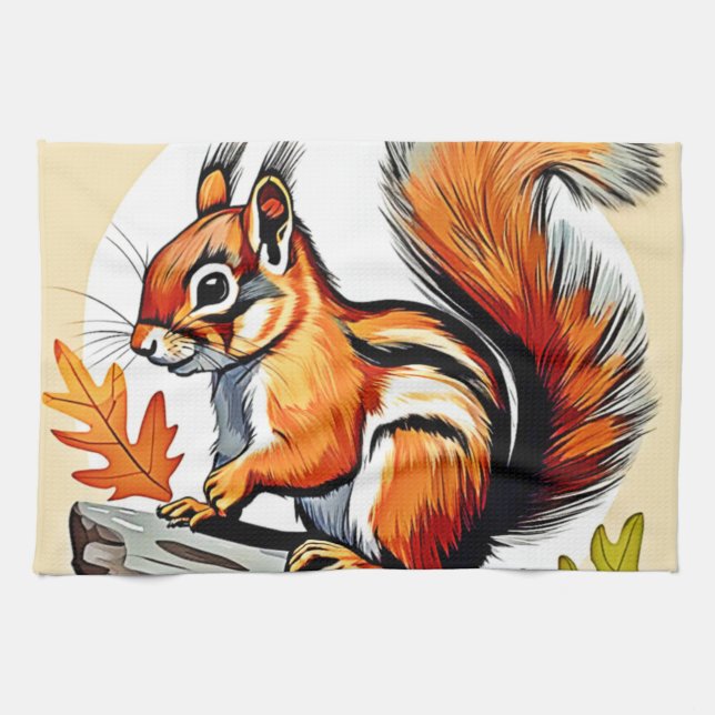 Autumn Squirrel Charm Design Kitchen Towel (Horizontal)