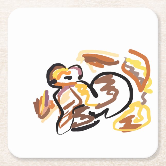 autumn squirrel kind square paper coaster (Front)