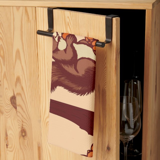 🐿️ Autumn Squirrel Kitchen Towel – Dish Towel (Thirds Fold)