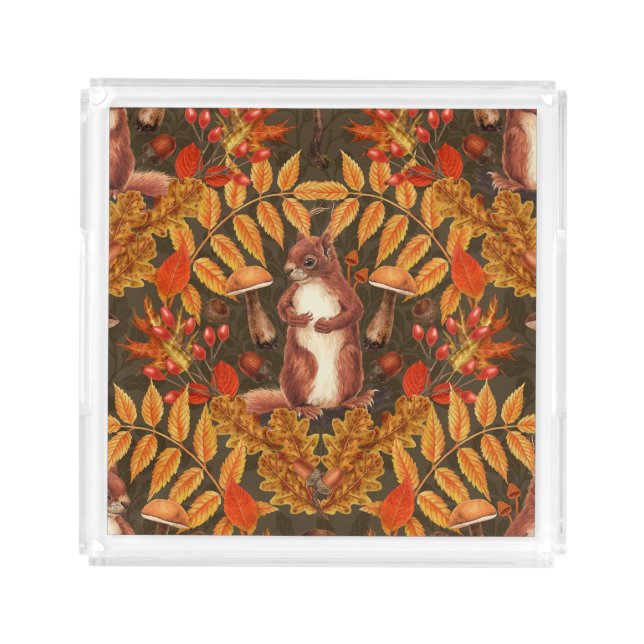 Autumn squirrel on dark brown acrylic tray (Front)
