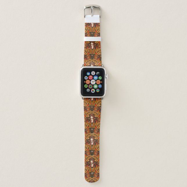 Autumn squirrel on dark brown apple watch band (Front)