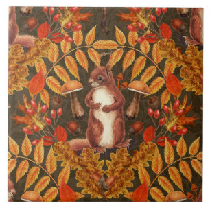 Autumn squirrel on dark brown ceramic tile