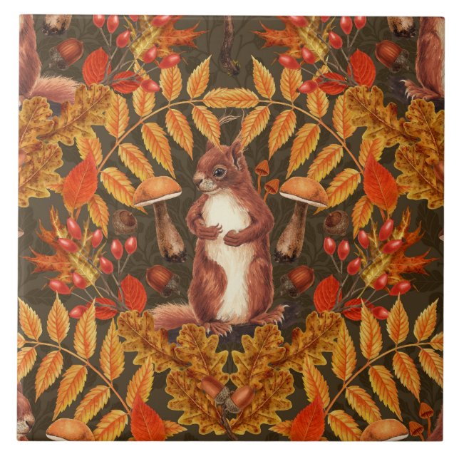 Autumn squirrel on dark brown ceramic tile (Front)