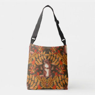 Autumn squirrel on dark brown crossbody bag