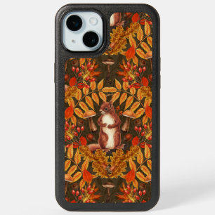 Autumn squirrel on dark brown iPhone 15 plus case