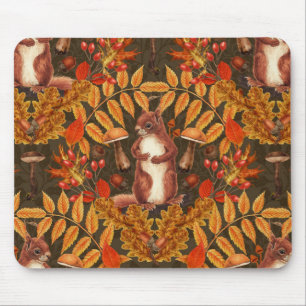 Autumn squirrel on dark brown mouse pad