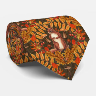 Autumn squirrel on dark brown neck tie