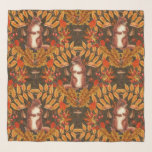 Autumn squirrel on dark brown scarf<br><div class="desc">Hand-painted squirrel and autumn flora- leaves; mushrooms; acorns and berrries</div>