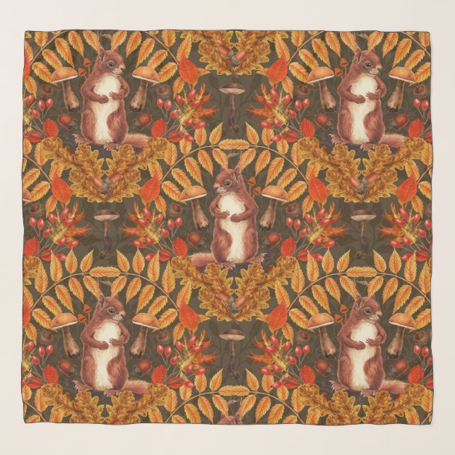 Autumn squirrel on dark brown scarf (Front)