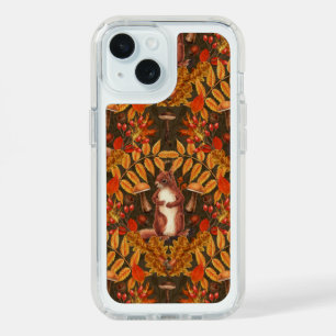 Autumn squirrel on dark brown iPhone 15 case