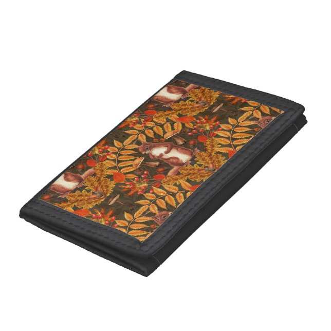 Autumn squirrel on dark brown trifold wallet (Bottom)