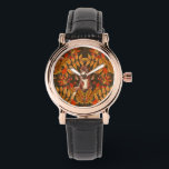 Autumn squirrel on dark brown watch<br><div class="desc">Hand-painted squirrel and autumn flora- leaves; mushrooms; acorns and berrries</div>