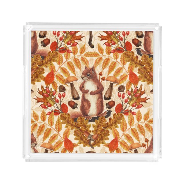 Autumn squirrel on off white acrylic tray (Front)