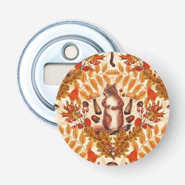 Autumn squirrel on off white bottle opener (Front)