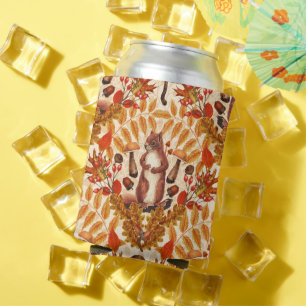 Autumn squirrel on off white can cooler