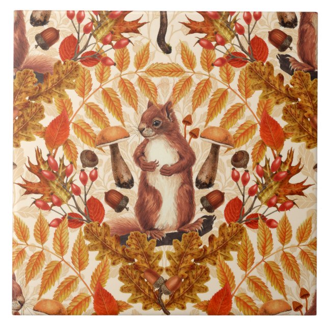 Autumn squirrel on off white ceramic tile (Front)