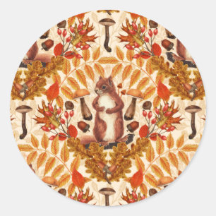 Autumn squirrel on off white classic round sticker