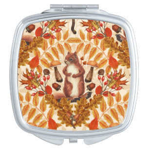 Autumn squirrel on off white compact mirror