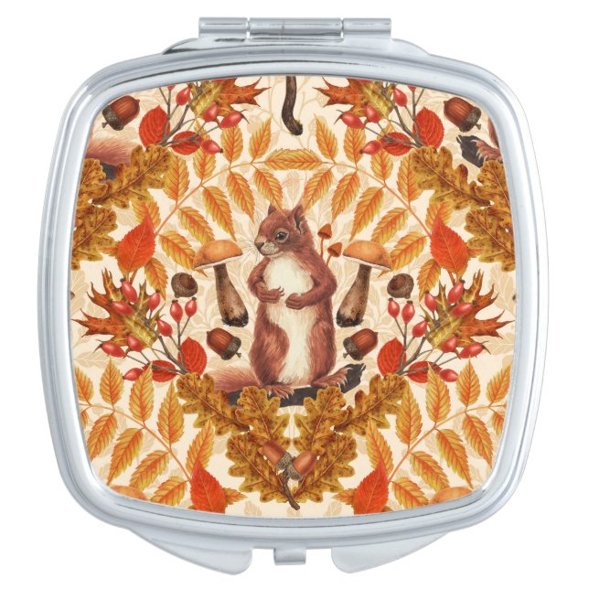 Autumn squirrel on off white compact mirror (Front)