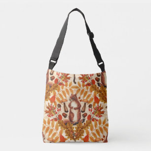 Autumn squirrel on off white crossbody bag