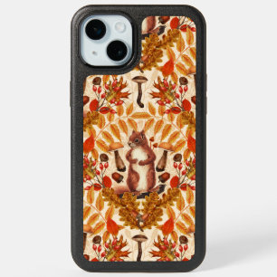 Autumn squirrel on off white iPhone 15 plus case