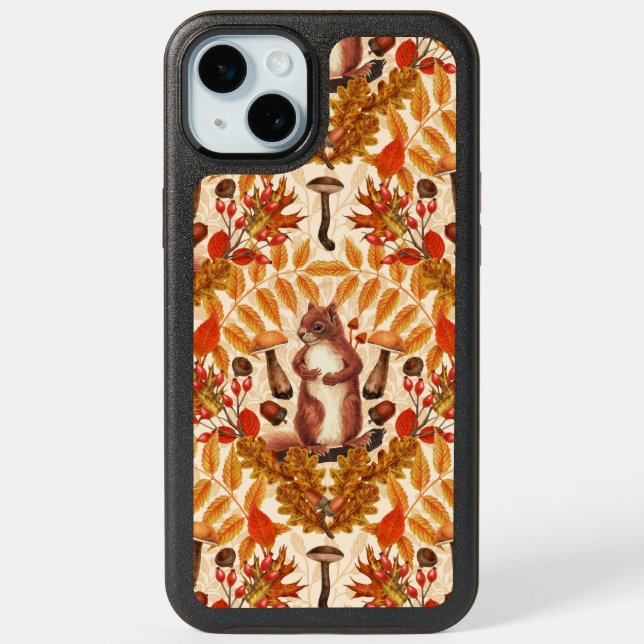 Autumn squirrel on off white iPhone 15 plus case (Back)