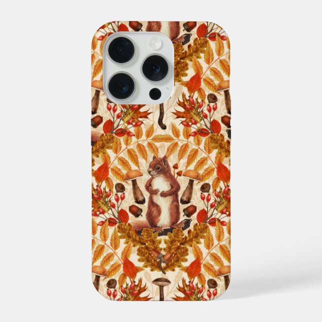 Autumn squirrel on off white iPhone case (Back)