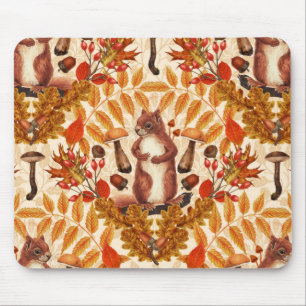 Autumn squirrel on off white mouse pad