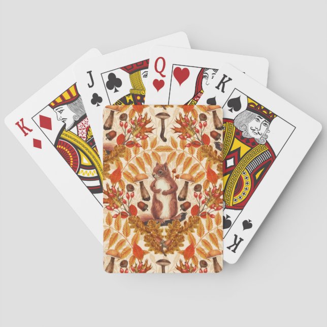 Autumn squirrel on off white poker cards (Back)